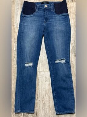J Brand Mama J Maternity Dark Blue Distressed Jeans with Elastic  Side Panels